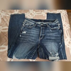 Judy Blue Dark Blue Distressed Boyfriend Jeans 14W